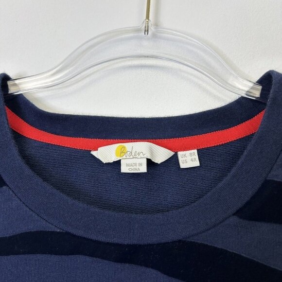 Boden Sweatshirt Dress Womens Size 4 Blue Velvet Burnout Zebra Stripe - Picture 3 of 10